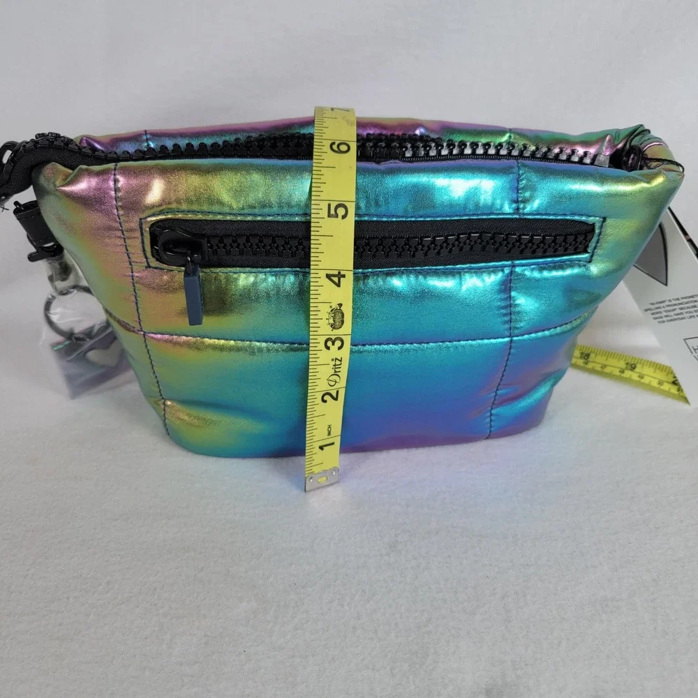 IHKWIP Womens Pouch Checkmate Quilted Nylon Iridescent Metallic Purple Handbag